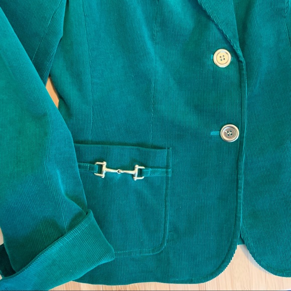 Talbots Corduroy Equestrian Blazer Kelly Green Bridle Bit Gold Accents - Picture 4 of 8